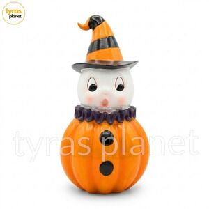 Ghoulish Vintage Inspired Ghost Pumpkin Halloween Figure Resin Decor 12" Tall